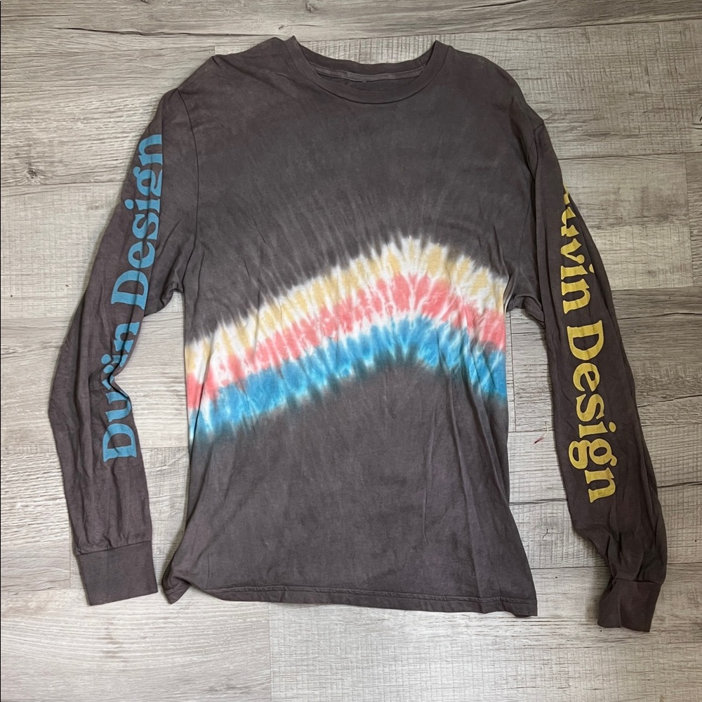Duvin Design Men's Long Sleeve Shirt - Black with Multicolor Tie-Dye